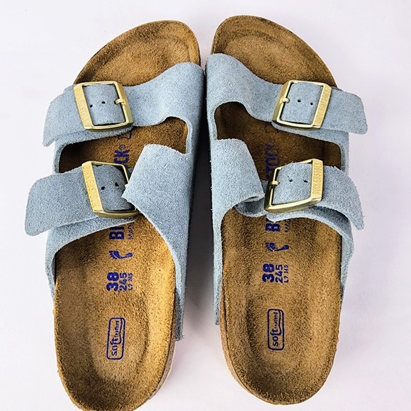 Birkenstock Shoes - Birkenstock- Women's 38 EU / 7 US Arizona Soft Footbed Light Blue Suede Sandal